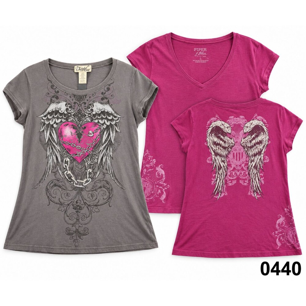 Y2K Cyber Grunge Angel Wings Tee Bundle L /M Mall Goth Twisted Couture - 0440